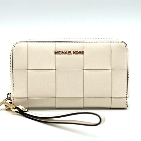 Michael Kors JST LG Flat MF Phone Case Wallet Light Cream - Picture 1 of 9